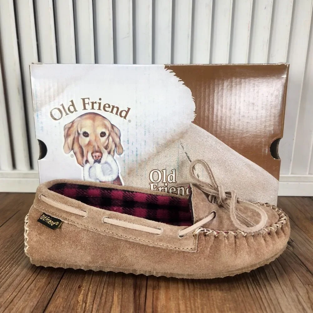 Old Friend Buckeye Chestnut Moccasin Slippers Child Size 13 Brown Fleece Lined